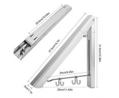 GDSZHS Perchero Retráctil + 2 Tubos de Acero Inoxidable Plegables, Aleación de Aluminio, Montado En La Pared, Percha Plegable Con 2 Ganchos Para Balcón, Hotel, Baño, Dormitorio