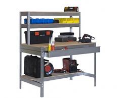 Banco de Trabajo BT-1 1200 galva/madera cajón metálico, 1440x1200x750, con altillo, Simonrack