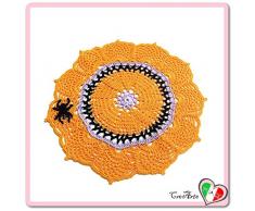 Tapete redondo naranja con araña para Halloween de ganchillo - Tamaño: ø 24 cm - Handmade - ITALY