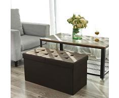 SONGMICS Baúl Puff Taburete para almacenaje Plegable Textil Lino Chocolate 76 x 38 x 38 cm LSF47Q