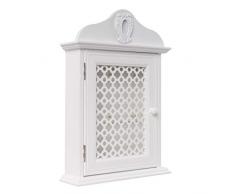 Color blanco de madera armario de llaves de pared con adornos Key Organizador envejecido country-house-style – 7 x 23 x 33 cm
