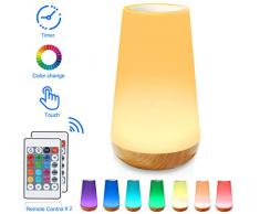 Luz Nocturna de LED, Lámpara de Mesita de Noche, Control Remoto, Control Tactil, Temporizador, Regulable, USB Recargable, Cambio de Colores, para Niños, Habitación, Cámping