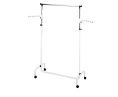WENKO Perchero Trio - con 2 brazos orientables, móvil, de altura ajustable, Metal cromado, 91 x 122-192 x 45 cm, Cromo