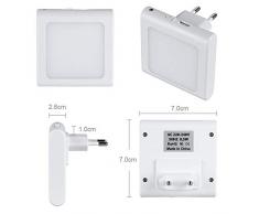 Anpro 2 × Luz Nocturna Infantil Enchufe,Led LED en Blanco Cálido para Pasillos, Dormitorios, Habitaciones Bebé y Niño, Cocinas, Escaleras,Lámpara Pared con Sensor Automático de Crepúsculo a Amanecer