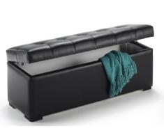 duehome Baúl arcón elevable tapizado en símil Piel, Puff Taburete (130 cm, Negro)