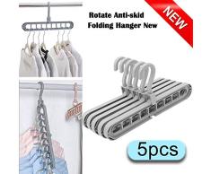 Fulfun Organizador de Ropa mágico, Gancho Plegable Antideslizante con múltiples Funciones de Ahorro de Espacio y Cascada, 5 Perchas estándar con 9 Agujeros para Secado y Almacenamiento