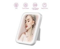 HOCOSY Espejo Maquillaje con Luz 3 Modos Lluminación Espejo Cosmético, Carga con USB o batteria, Pantalla Táctil, Espejo Mesa, Regalos Originales para Mujer