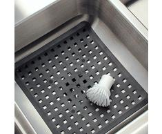 iDesign Escurridor de platos y vasos, rejilla de plástico PVC de tamaño mediano, alfombrilla escurreplatos para proteger el fregadero de la cocina, negro