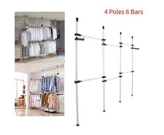 TENNESKY Sistema de Perchero Extensible Bastidor de Ropa Altura Ajustable Barra para Colgar Ropa en Dormitorio (4 Postes 6 Barras)