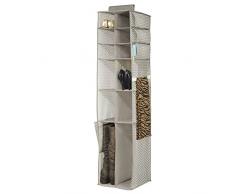 mDesign - Chevron - Organizador colgante de tela, para armario; organiza zapatos, botas, carteras de mano, sobres - 16 compartimientos - Gris topo/natural