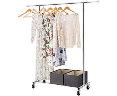 LANGRIA Perchero Plegable con Ruedas Bloqueables, Bastidor Metálico de Varilla Extensible Capacidad de Carga de 80kg