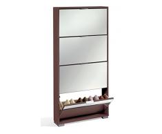 Armario zapatero color wengué con espejos en sus 4 puertas abatibles, herrajes para pared incluidos para entrada o dormitorio. 153cm altura x 74cm ancho x17cm fondo