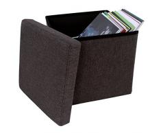 SONGMICS 38 x 38 x 38 cm Baúl Puff Taburete para almacenaje Plegable Carga máxima de 300 kg Tejido Lino Imitado Café LSF27K