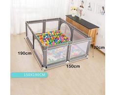 Parques de juegos Bebé Bola Juego de Semillas Parque Infantil con tapete y 100 Bolas | Puertas de Juego en el Interior de 8 Paneles Patio de Seguridad Valla | Gris, 150x190x70cm