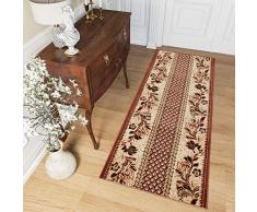 Tapiso Atlas Alfombra de Pasillo Cocina Escalera Diseño Clásico Marrón Beige Crema Flores Suave por Metros 80 x 350 cm