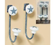 2 unidades de pared perchero ganchos gris con estrellas de metal porcelana ropa Star estrellas estrella