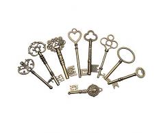 C-FUNN 9 Unids Grandes Grandes Antiguos Vtgold Latón Llaves De Esqueleto Lote Gabinete Barril Bloquear Llaveros