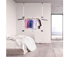 Perchero Extensible, Heavy-Duty Ropa Extraíble Rack Bricolaje Percha Armario 2 Barras 2, Perchero Telescópico, 60 kg de Carga por Barra Horizontal, para Hogar Ajuste y Ahorro de Espacio.