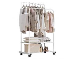 FGGLQ Perchero Móvil Doméstico De Dos Polos Y Doble Capa Montado En El Piso, Sala De Trabajo, Baño, Sala De Estar, Perchero Interior Plegable Simple, Perchero para Balcón, Blanco 80 * 51 * 160 Cm