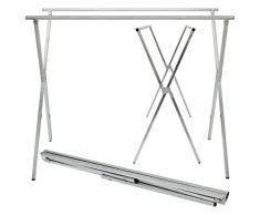 eyepower Perchero de Burro 100% metal | plegable portátil versátil | 2 Barras para colgar prendas 150 cm de largo | plateado