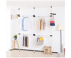 Sinbide Perchero de Ropa Telescópico Altura Ajustable Carril de Ropa de Acero Resistente Bastidor de Ropa Sistema de Perchero Extensible con 1/3/ 4 Barras (C)