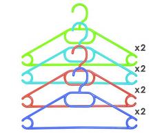 MSV Lote DE 8 Perchas Infantiles DE PLASTICO, Azul, Naranja, Verde y Morado, 43x1x23 cm