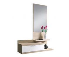 Habitdesign 016744W - Recibidor de un cajón y espejo, color Blanco Brillo y Nature, dimensiones 116 x 81 x 29cm de fondo