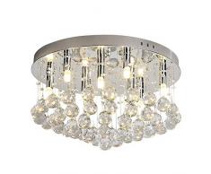 Moderno LED Cristal Lámpara de techo Candelabro Lámparas de araña Cromo Pulido Redondo Colgante de luz Gotitas para Dormitorio Sala Focos de techo Lámpara colgante Acero inoxidable Accesorio D45cm