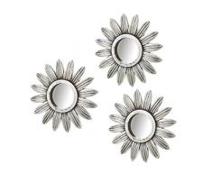 Dream Hogar Juego de 3 Espejos de Pared Decorativos Formas Redondas Estilo Indio Color Blanco plastico 25x25 cm