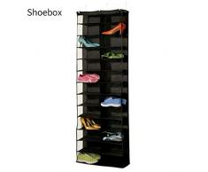 NIUBIKELAS Banco de Almacenamiento de Zapatero para Entrada, sobre la Puerta Organizador de Zapatos Colgador de Rack Colgador de Ahorro de Espacio para 26 Pares de Zapatos 56x16x160cm (Negro)