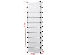 Songmics Estantería por módulos Organizador de zapatos, zapatero con 10 estantes (180 x 50 x 37cm, resistente al polvo), color blanco LPC10W