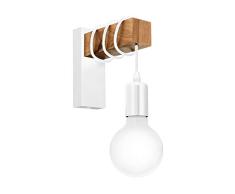 Aplique de pared TOWNSHEND, aplique de pared vintage con 1 bombilla en diseÃ±o industrial, lÃ¡mpara retro de acero y madera, color blanco, marrÃ³n, casquillo E27