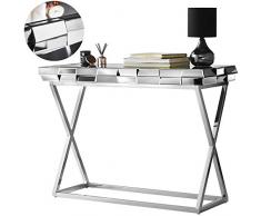 CARME Knightsbridge - Mesa de Consola con Espejo de Lujo, Efecto de Cristal 3D, Patas Cruzadas, Color Gris