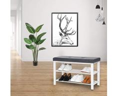 WOLTU Zapatero Banco/Estantería de 2 estantes con Asiento Banco de Madera con Cojín Pasillo Dormitorio, 81 x 32,5 x 50cm Negro SR0082