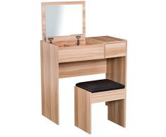 HOMCOM Tocador Mesa para Maquillaje con Taburete Espejo Tapa Abatible 3 Cajas y 1 Cajón de Almacenaje Tocador Moderno Madera