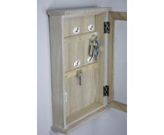 Color Blanco de Madera Armario montado en la Pared de Llaves con Puerta de Cristal en Vintage marrón/Antique-White 6 Teclas - 27 x 40 x 7 cm