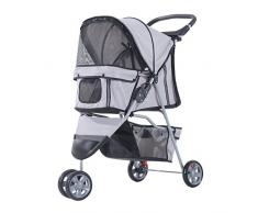 Cochecito Plegable Mascotas 75x45x97cm Perro Gato Carrito Ruedas Giran 360º Gris