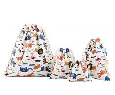 Abaría - 4 unidades bolsa de algodón grande - Bolsa inserto organizador para ropa juguete pañales - Bolsos inserto bebé - Grande 37 x 40 cm, mediano 25 x 30 cm, pequeña 19 x 23 cm, mini 14 X 16 cm