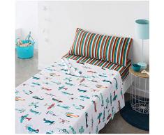 COTTON ARTean Juego de sabanas Infantil/Juvenil AVIONCITOS Cama de 90 x 190/200.