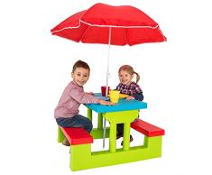 TecTake Conjunto de mesa y bancos para niños asientos sillas sombrilla juego infantil