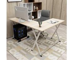 DlandHome L Mesa Escritorio de la computadora 120cm+110cm, Ordenador Portátil para PC Estación de Trabajo de Estudio Mesa de Esquina con CPU Stand, Maple