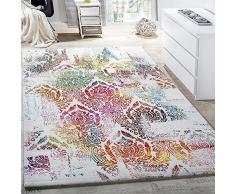 Paco Home Alfombra Moderna Efecto Lienzo con Dibujo Ornamental Floral Multicolor Crema Turquesa, tamaño:80x150 cm
