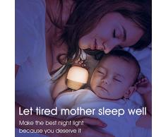IDMIX Luz de Noche LED, Madera Natural PC Luz Nocturna para Niños, Lámpara de Cabecera Lectura y Amamantamiento, Recargable Portátil, Giratoria Luminosidad Ajustable para Proteger Los Ojos