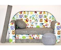 Pro Cosmo – A5 niños sofá cama con puff/reposapiés/almohada, tela, multicolor, 168 x 98 x 60 cm