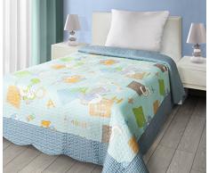 Eurofirany Chon/D/P/Letters Patchwork Colcha Letters para niños, Microfibra, Azul, 210 x 170 x 2 cm