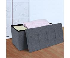 Songmics 76 x 38 x 38 cm Taburete Plegable para almacenaje Lino Gris oscuro LSF47K