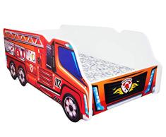 Cama infantil con colchón, diseño moderno de coche de bomberos