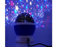 Bluestercool 360 grados de rotación 3 Modo de luz del proyector de la estrella romántica Cosmos Luna del cielo de la lámpara de proyección de luz nocturna dormitorio para niños, bebés, regalos de la Navidad, los amantes (Azul)
