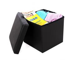 SONGMICS 38 x 38 x 38 cm Baúl Puff Taburete para almacenaje Plegable Carga máxima de 300 kg Negro LSF101