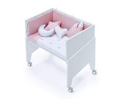 Alondra - Minicuna de Colecho EQUO (5 etapas) Rosa + Set 3Textiles + Colchón antiahogo C1077-TX112 Indiana Rosa (7 alturas de somier) convertible en Sillón, Escritorio y Juguetero.